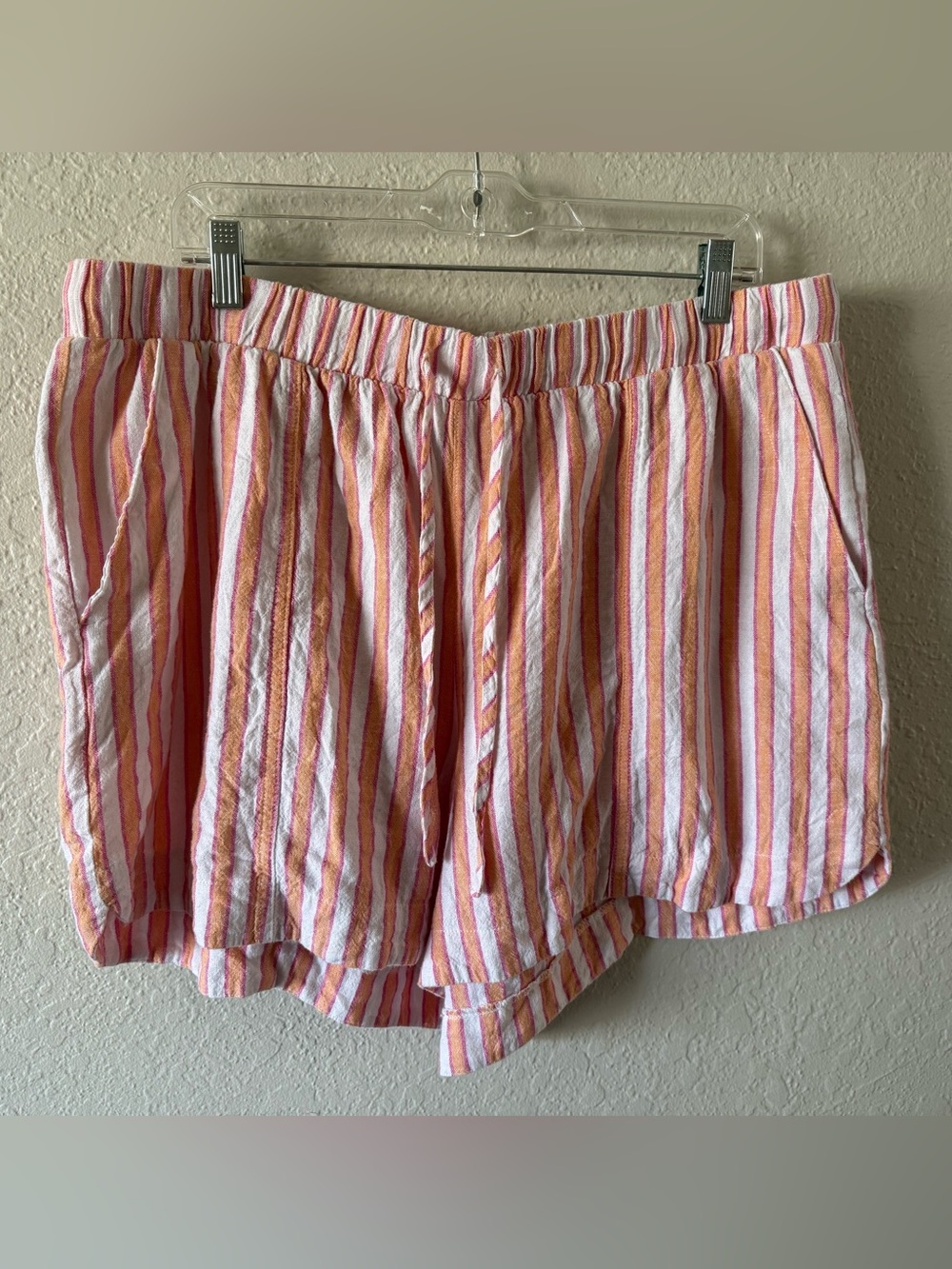 Universal Thread Linen Blend Striped Shorts XXL Pink Orange White Pockets Roomy